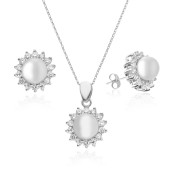 Set argint cercei si lantisor cu perle si pietre DiAmanti SETP0010-AS